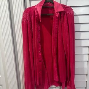 Vibrant Pink Pleated Button-Up Shirt & matching Slacks